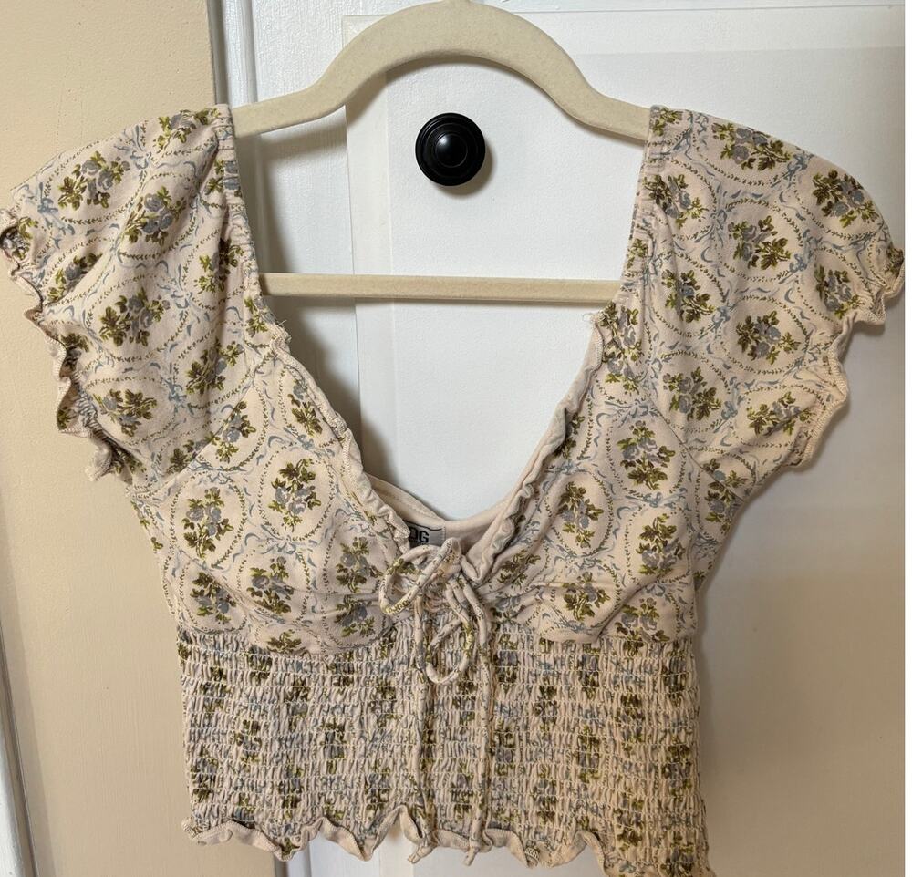 BDG Urban Outfitters Tapestry Floral Crop Top Small Green Blue Tillys